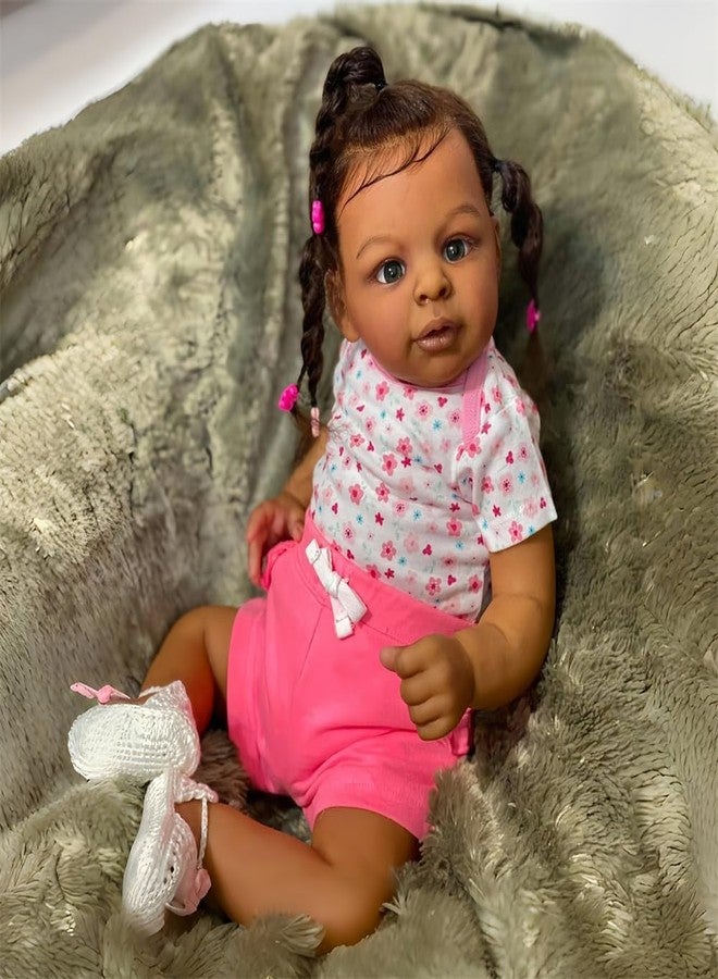 MAIHAO Realistic Reborn Baby Doll Black - 24 inch African Americans Lifelike Newborn Bebe Doll Girl Caramel Skin Soft Body Open Eyes Long Hair Real Life Like Baby Dolls Gifts for Kids Age 3+ - Image 1